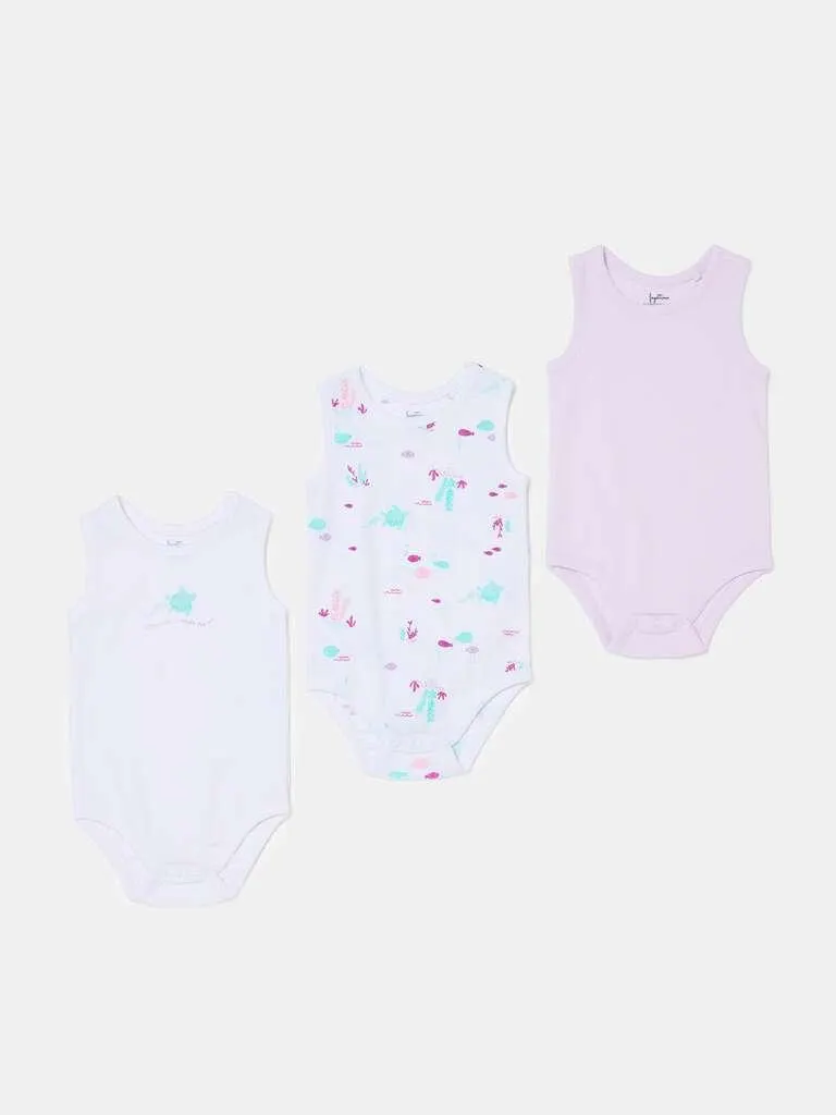Three-pack bodysuits in organic cotton with print Blanc/violet