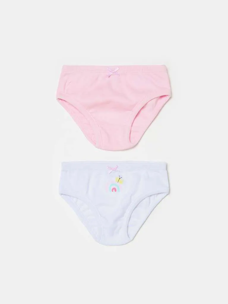 Two-pack briefs in organic cotton with bow Blanc/rose