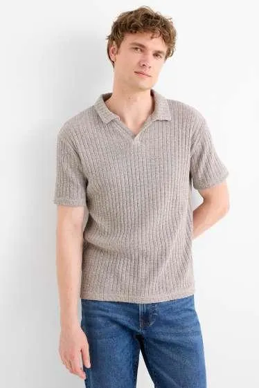 Knitted polo shirt - ribbed