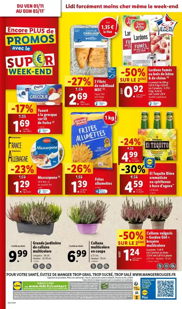 Bénéficiez de promotions sur une sélection de produits, incluant viande, fruit et fromage du 30 octobre au 5 novembre 2024 - Catalogue page 40