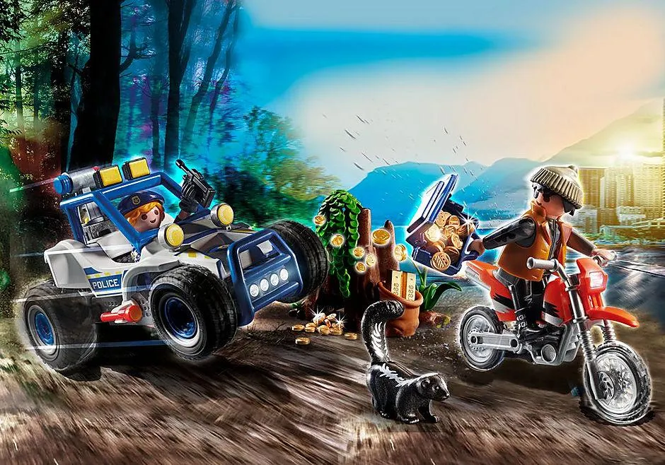 Policier avec voiturette et voleur à moto