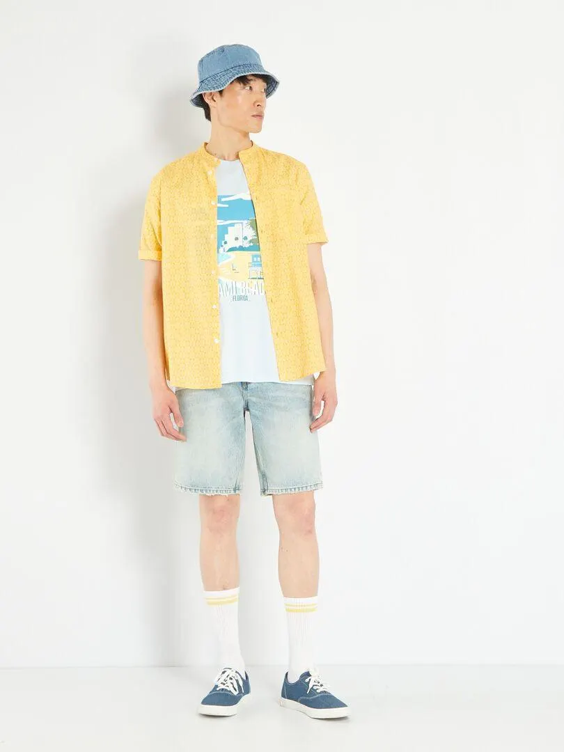 Chemise en lin avec imprimé - Jaune