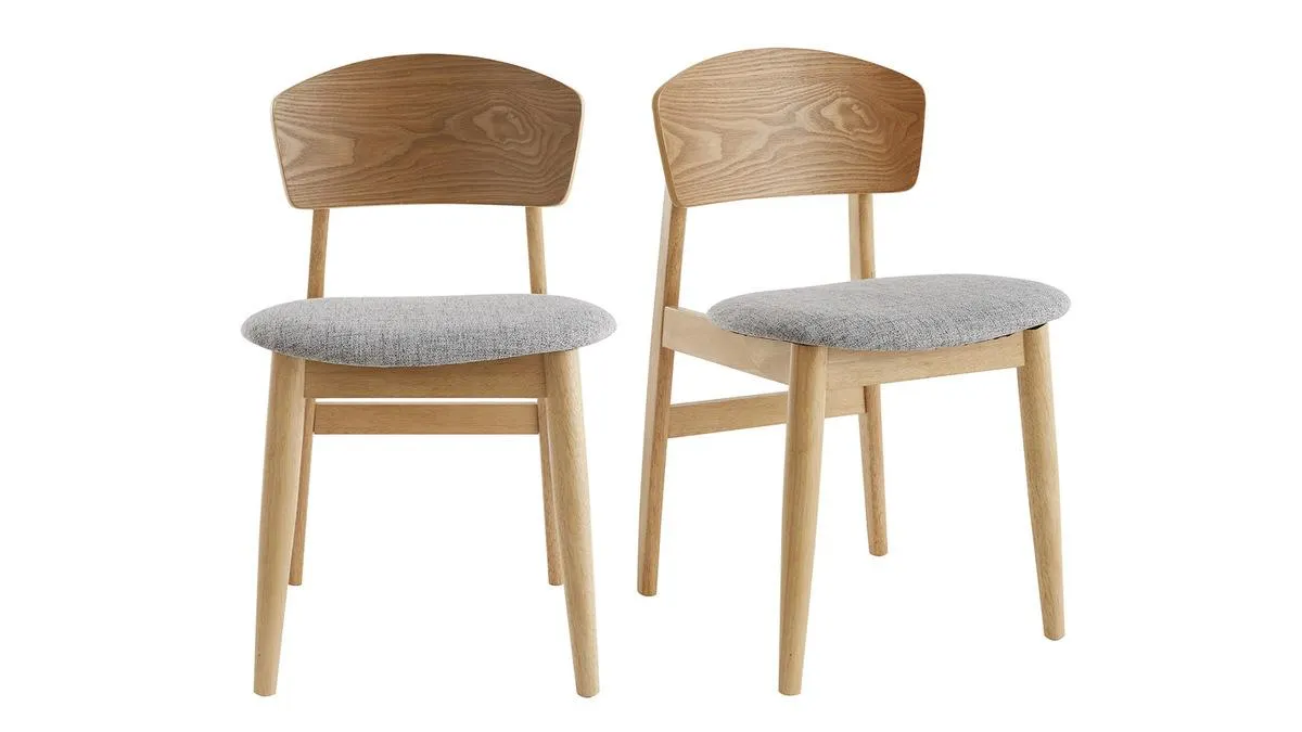 Chaises scandinaves en bois clair et tissu gris clair (lot de 2) ELION