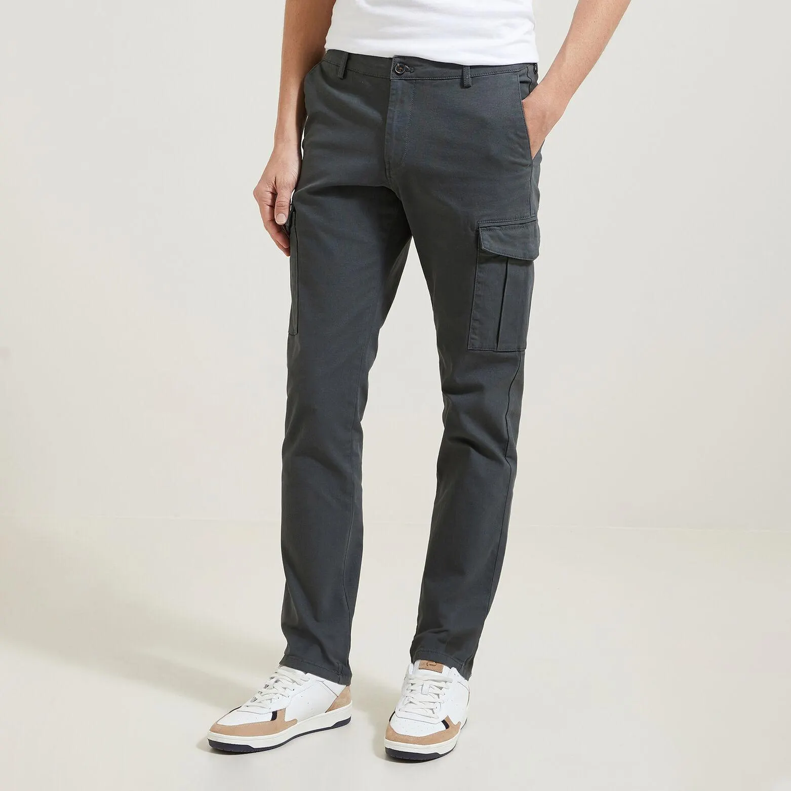 Pantalon cargo droit poches côtés - Vert kaki