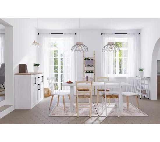 Buffet 4 portes 1 tiroir ROMANCE imitation Pin/ imitation Chêne