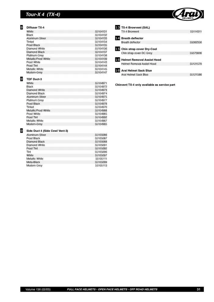 ARAI Parts Book 2025 du 21 février au 31 décembre 2025 - Catalogue page 31