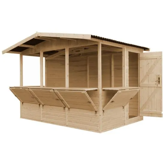 Maison de jardin bois 6 m² avec étal extérieur intégré et fenêtres plexi H 232 cm – Timbela