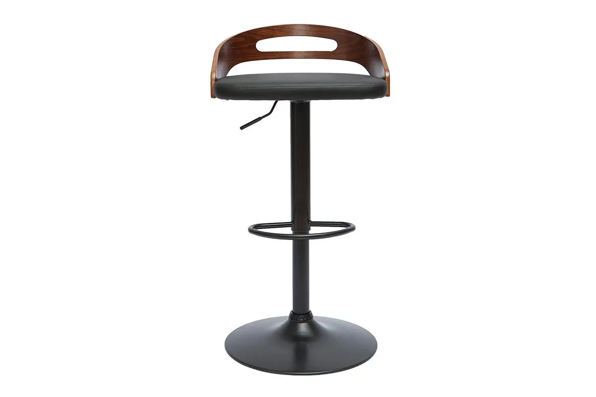 Tabouret de bar réglable design noir et bois noyer MANO