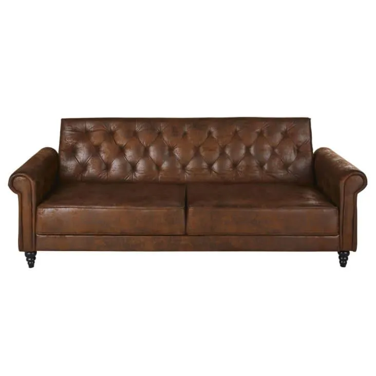 Sofá clic-clac de 3/4 plazas de antelina marrón