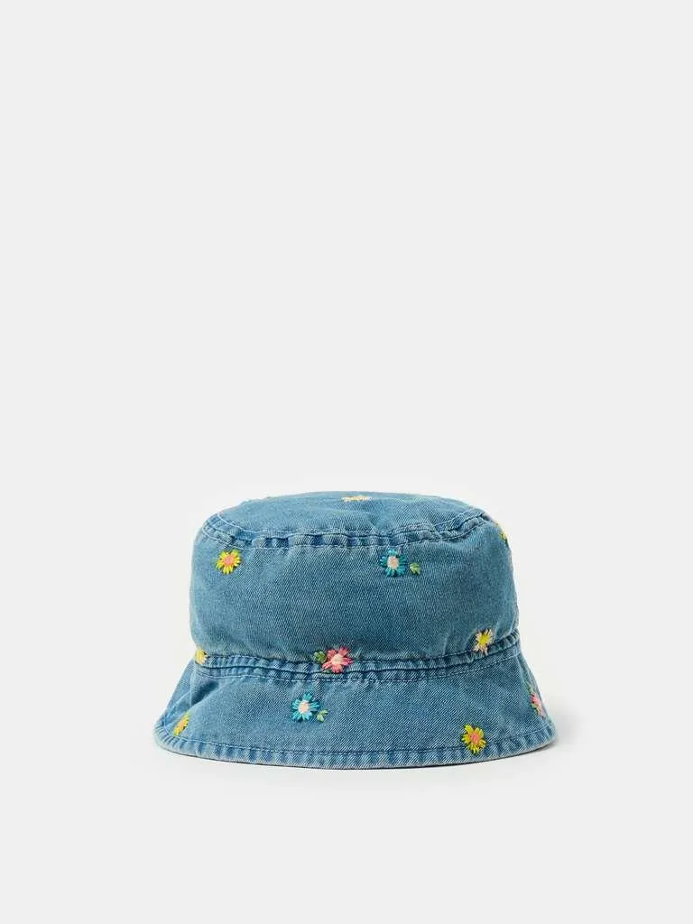 Denim fishing hat with embroidery Décoloration légère