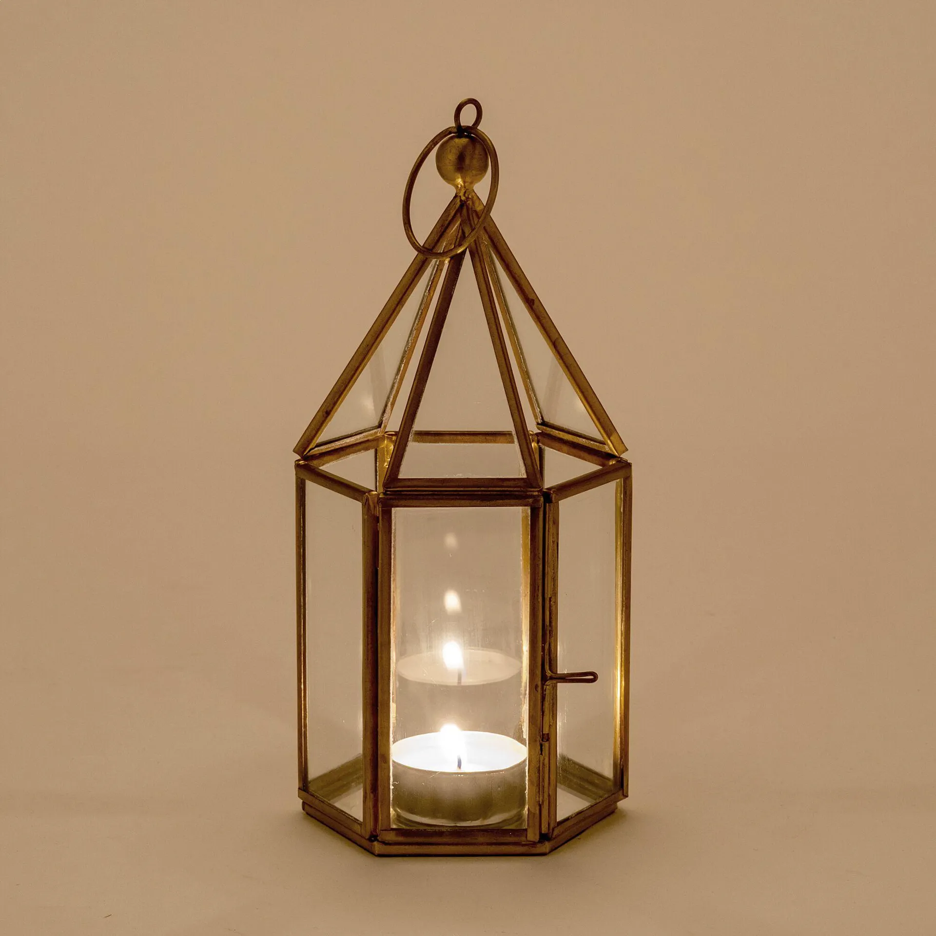 Photophore lanterne en métal H19cm - doré