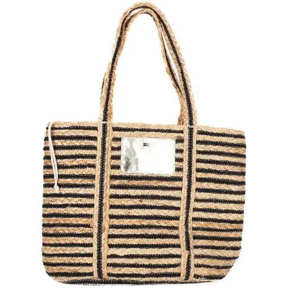 Les Tropéziennes - Sac porté épaule en jute - Noir