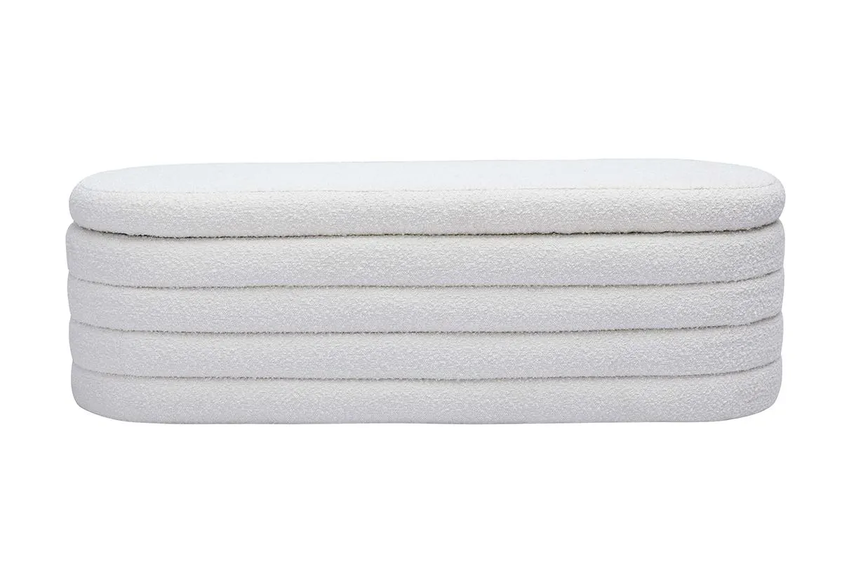Banc coffre en tissu effet laine bouclée blanc L125 cm NAVY