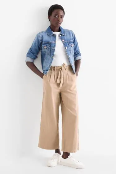 Cloth trousers with belt - high-rise waist - wide leg