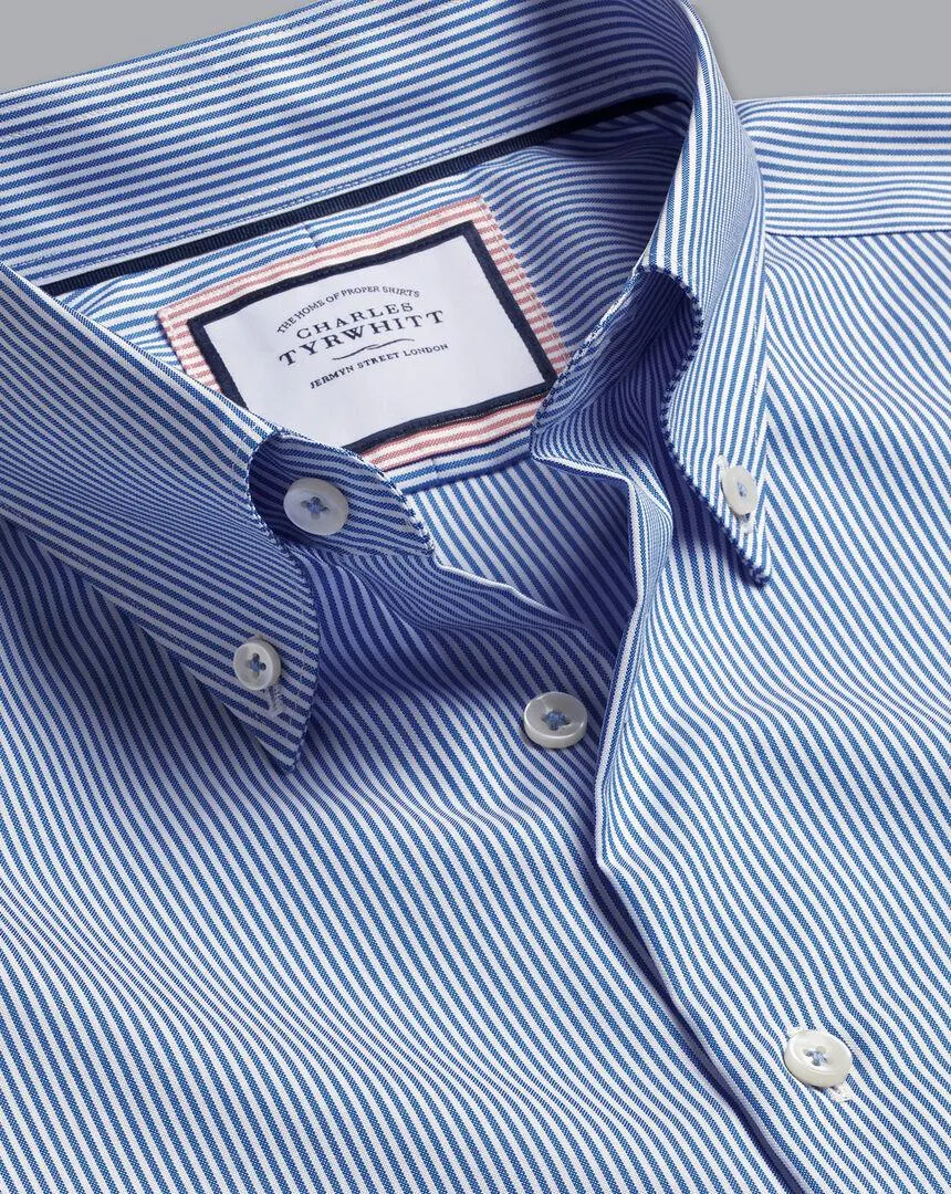 Button-Down Collar Non-Iron Stripe Shirt - Cobalt Blue