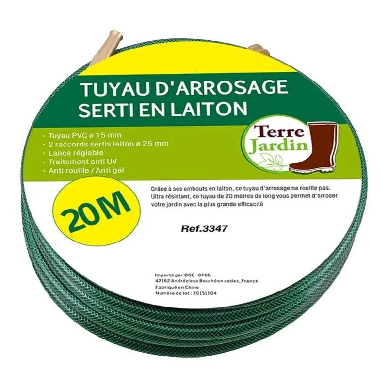Tuyau d'arrosage 20 m serti en laiton