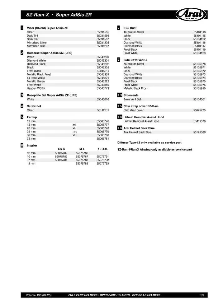 ARAI Parts Book 2025 du 21 février au 31 décembre 2025 - Catalogue page 39
