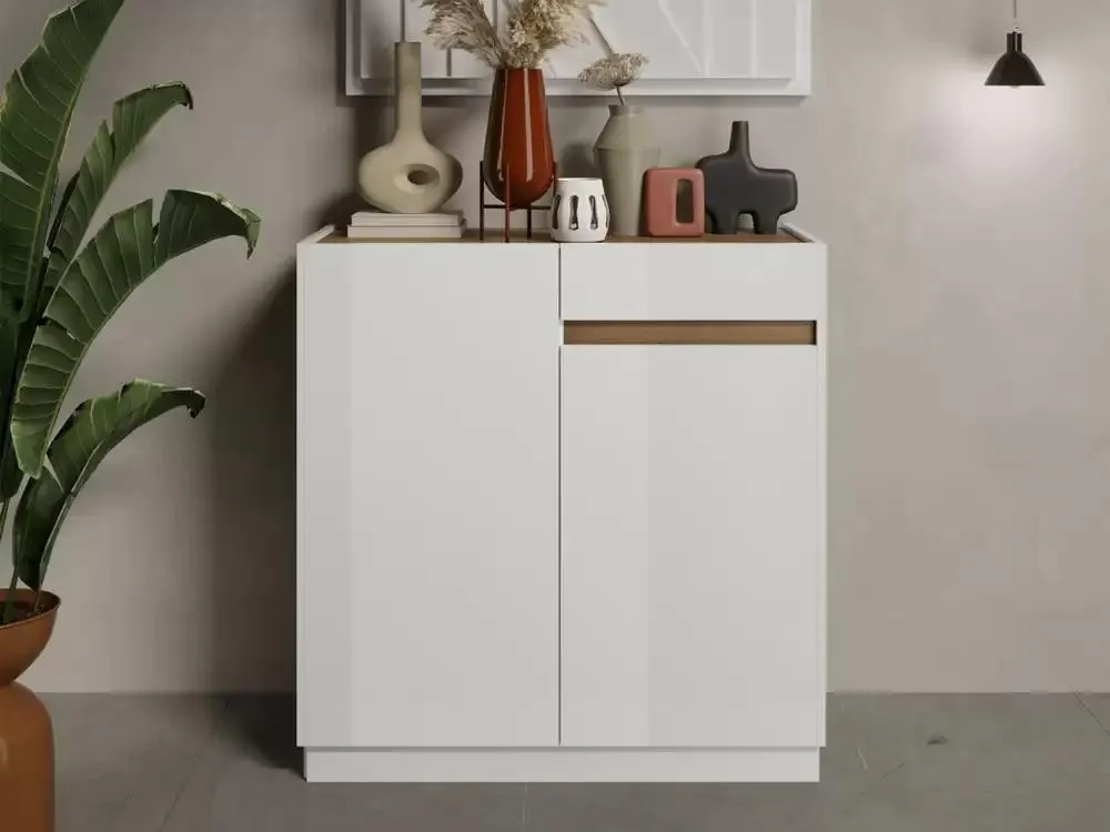 Meuble 2 portes 1 tiroir Fantasy blanc laqué/chene foncé