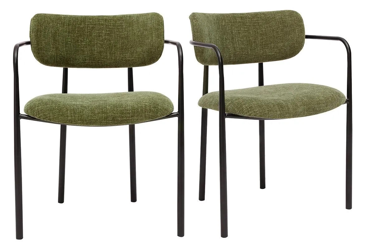 Chaises en tissu effet velours texturé vert kaki et métal noir (lot de 2) SWIFT