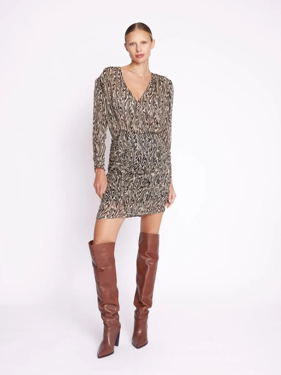 RELLA | Robe courte froncée et imprimé animalier
