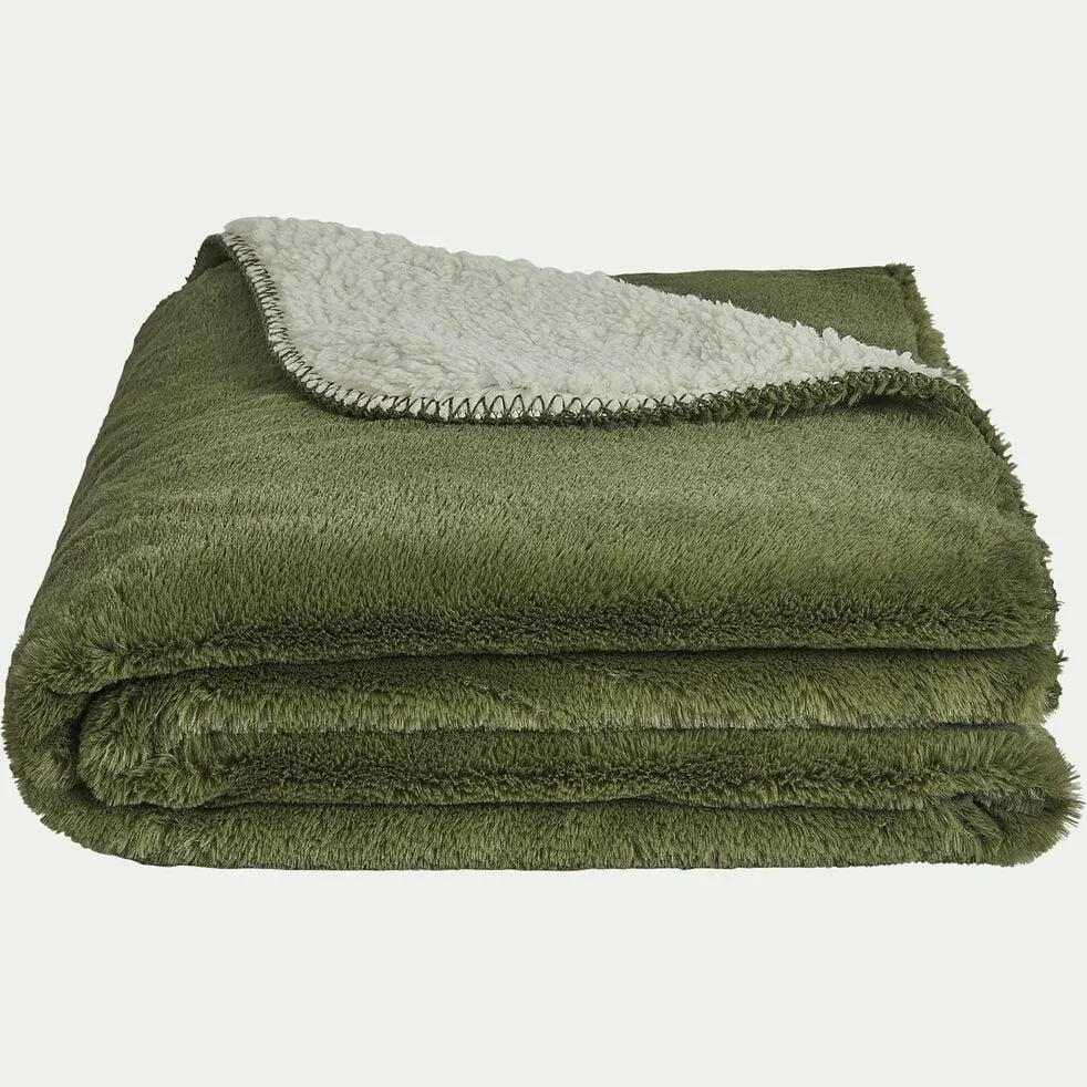 Couvre-lit imitation fourrure - vert cèdre 180x220cm