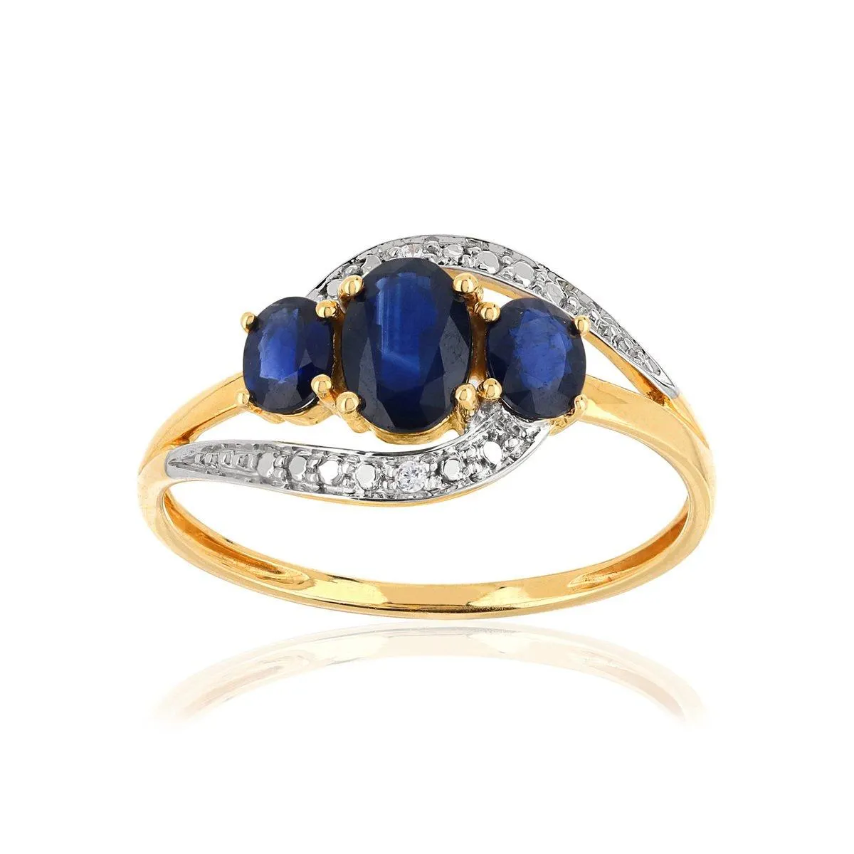 Bague or 750 2 tons ajourée saphirs ovales et diamants