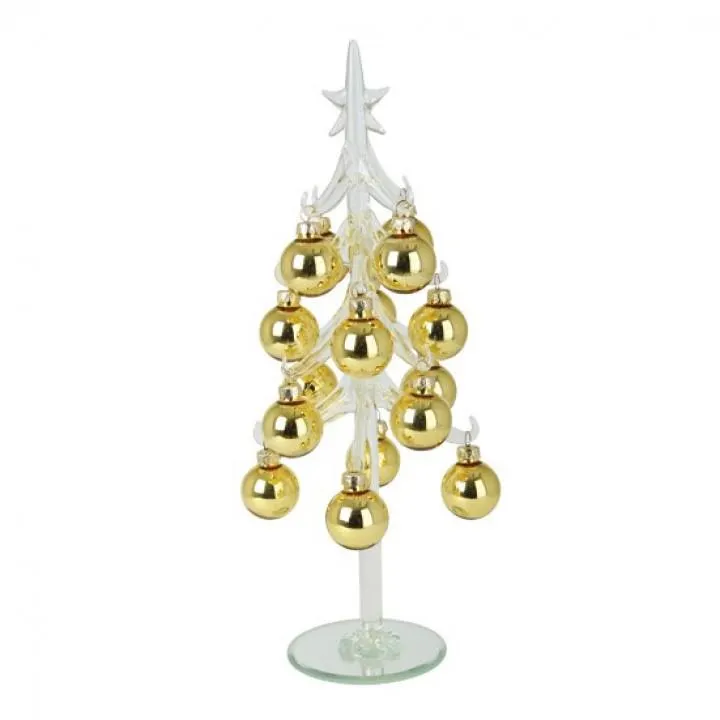 Sapin avec boules en verre or à poser 30 cm