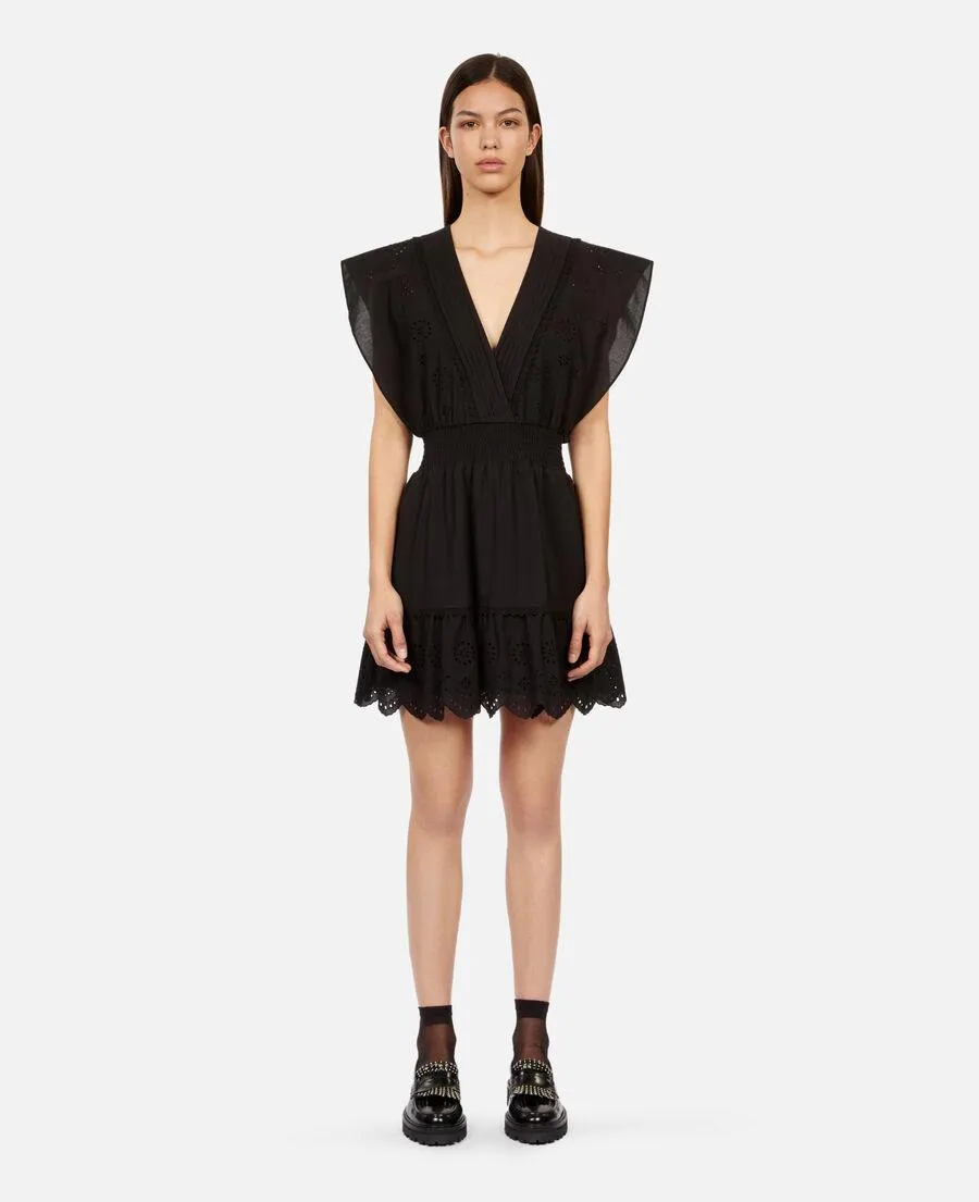 Robe courte en broderie anglaise noire
