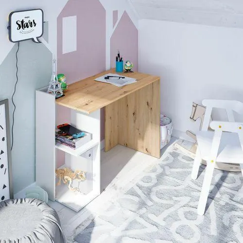 Bureau réversible KENIA imitation chêne et blanc