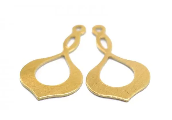 6 Breloques Arabesques en Laiton Brut - Dim. : 25 x 14 mm - Couleur Doré