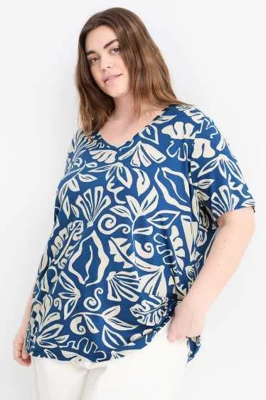 V-neck T-shirt - stretch - patterned