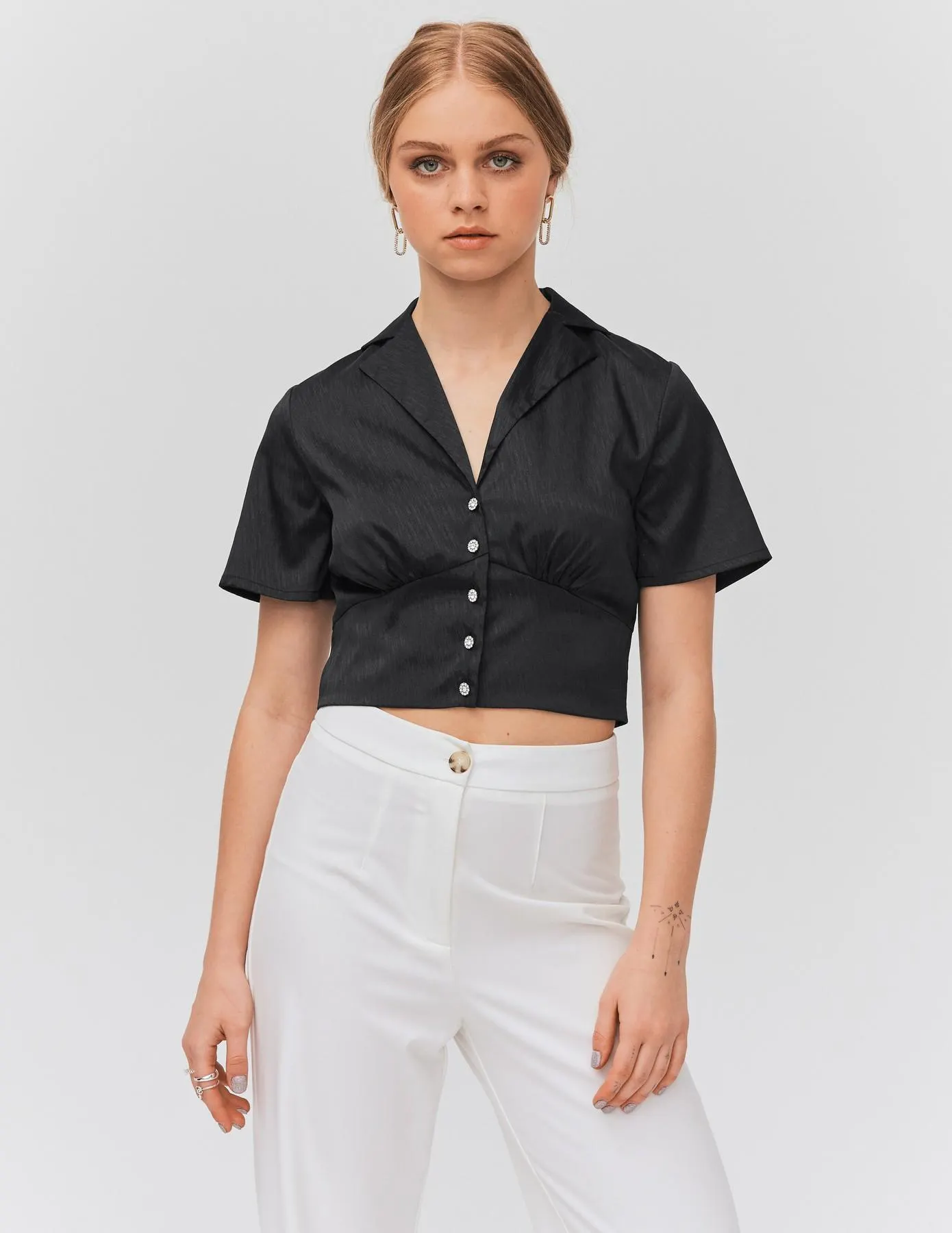 Chemisier court satinée - Noir