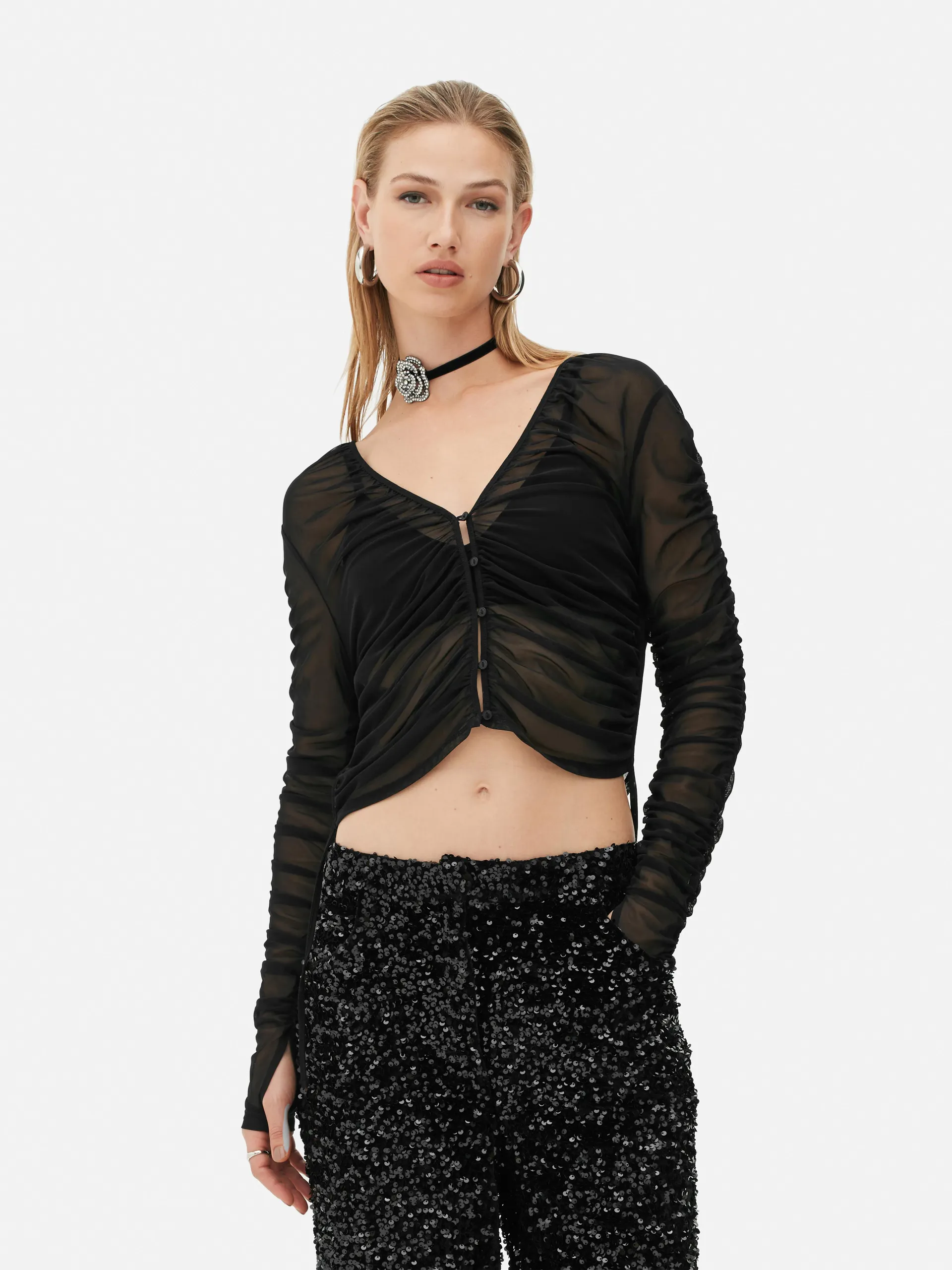 Mesh top met knopen Rita Ora