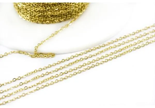 Chaîne Maille Forçat en Acier Inoxydable - Dim. : 1,5 x 1 mm - Couleur Or Doré (Vendue au mètre)