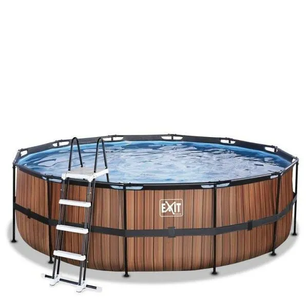 Piscine Exit Wood ø450x122cm Avec Pompe Filtrante à Sable - Marron