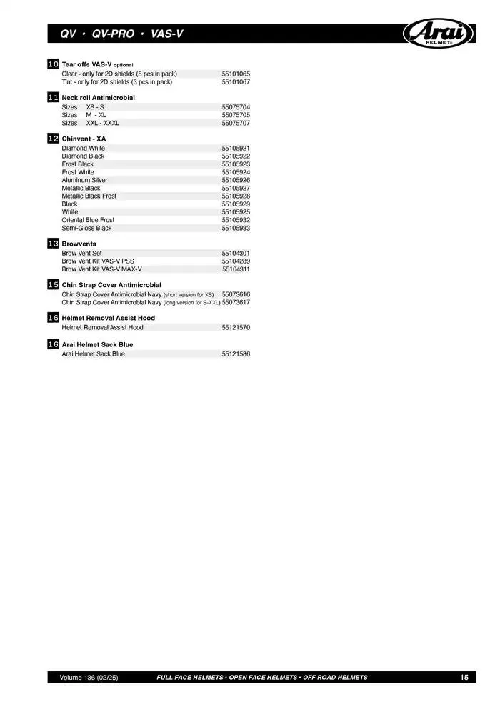 ARAI Parts Book 2025 du 21 février au 31 décembre 2025 - Catalogue page 15