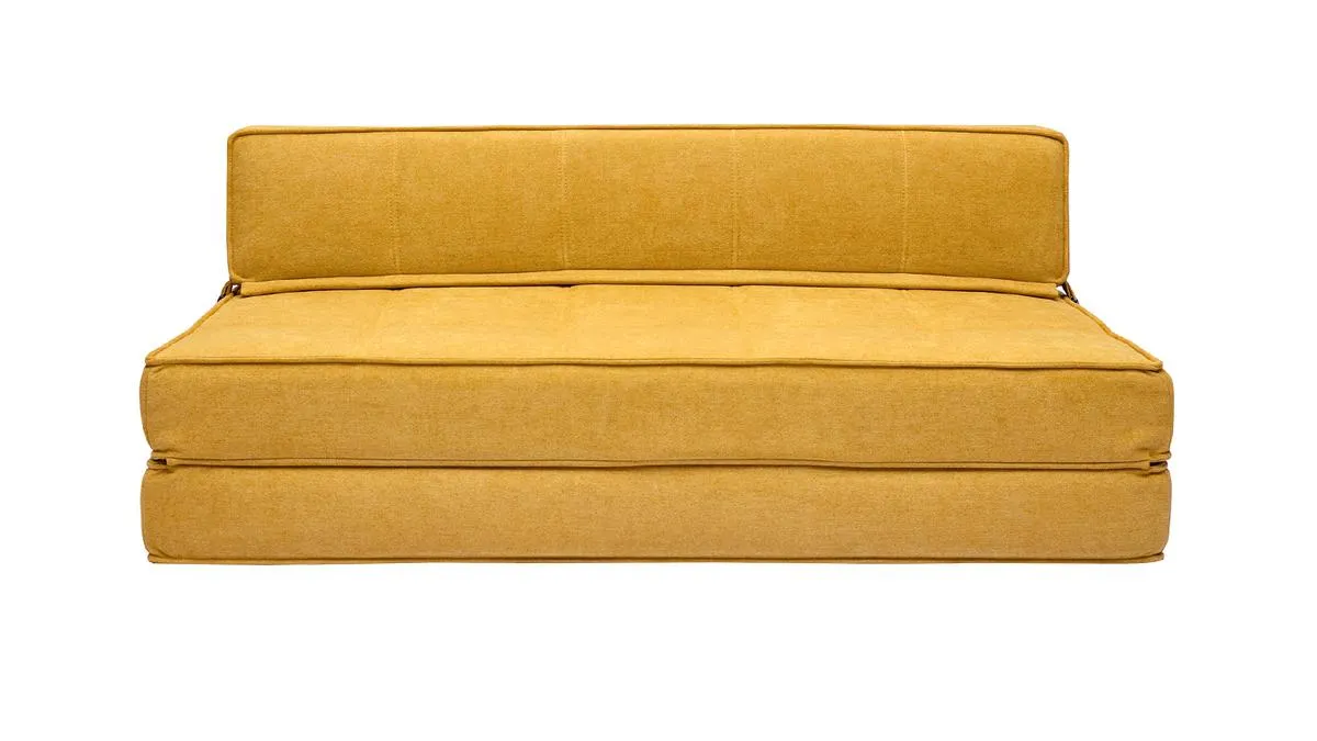 Chauffeuse 2 places convertible en tissu effet velours jaune moutarde KATY