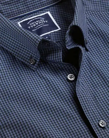 Button-Down Collar Non-Iron Stretch Poplin Mini Gingham Shirt - Indigo Blue
