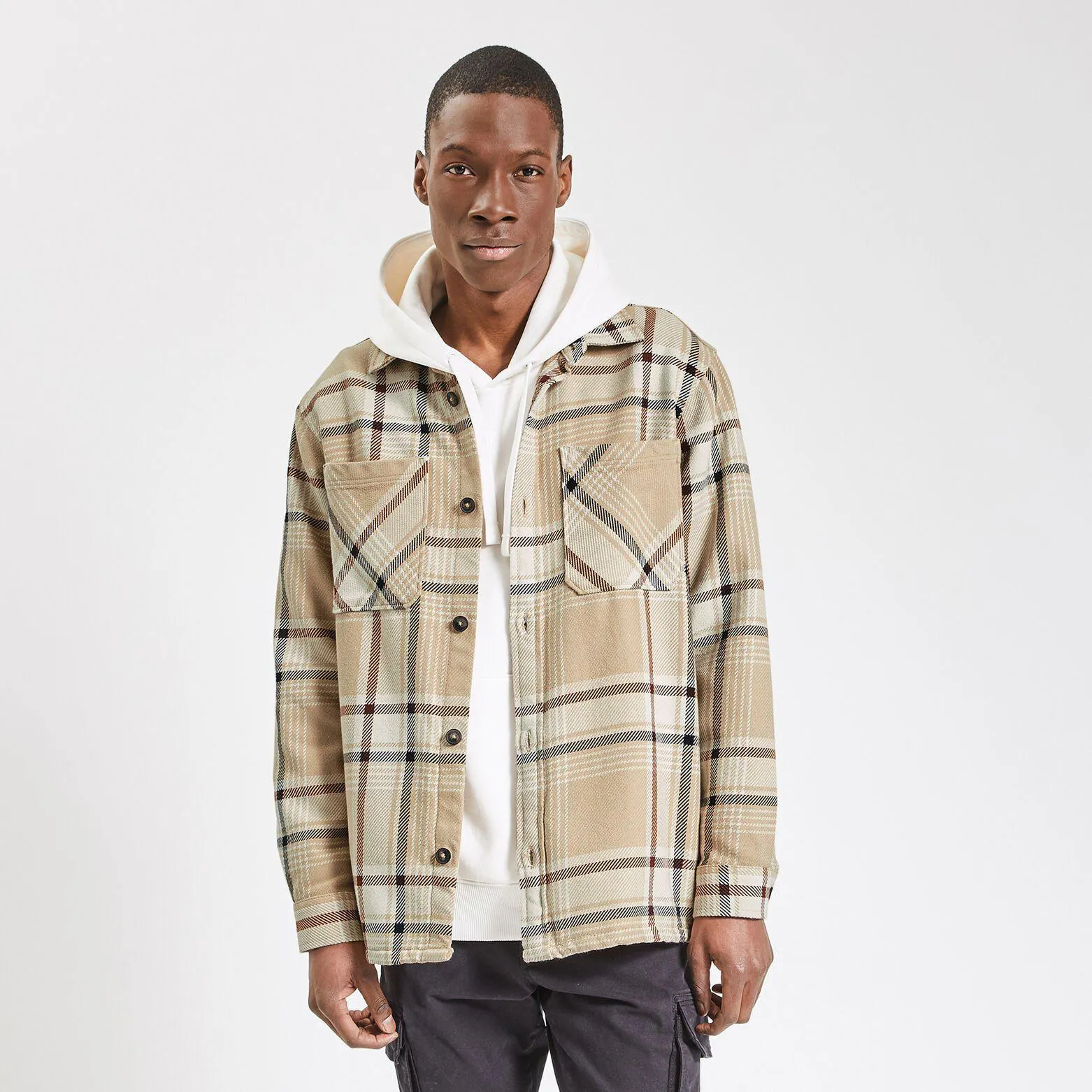 Surchemise carreaux coton recyclé - Ecru