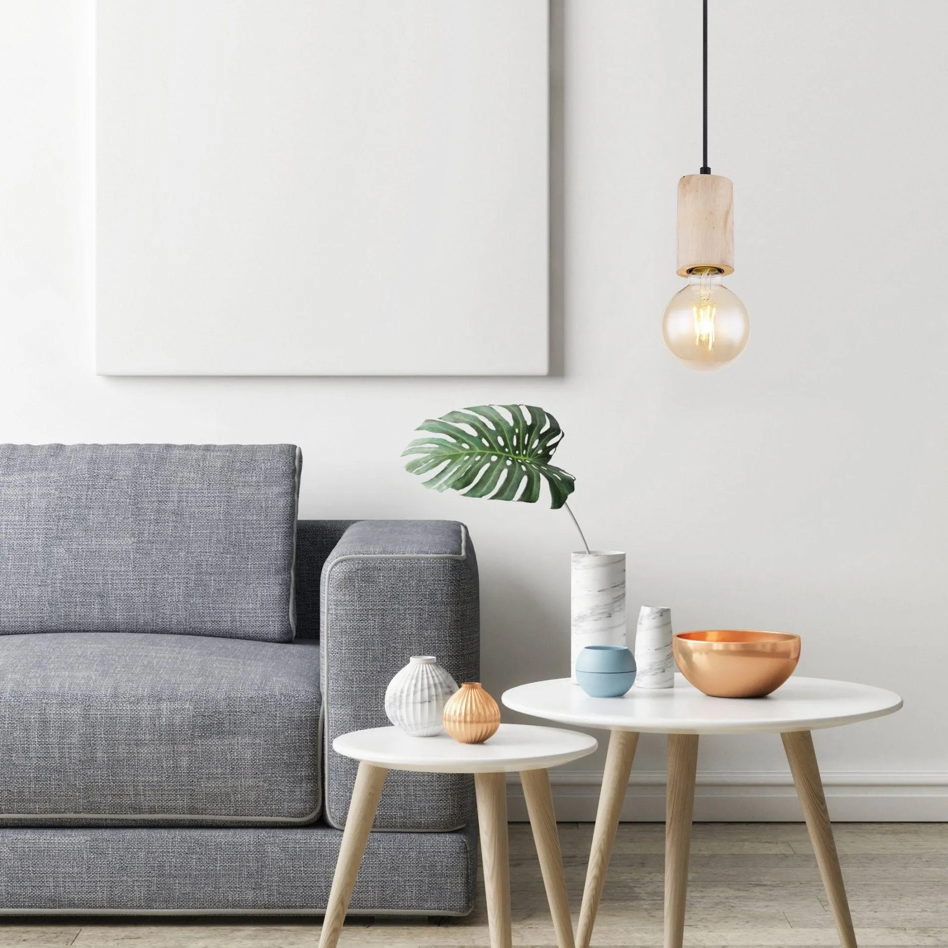 Suspension JOSEBA en métal noir et bois naturel