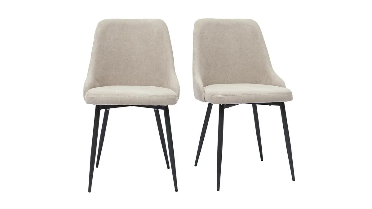 Chaises design en tissu effet velours beige naturel et métal noir (lot de 2) CULT