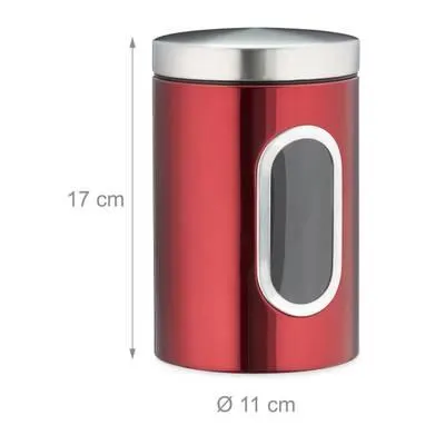 4x bocaux en métal avec fenêtre rouge