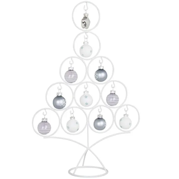 Mini abete in vetro e metallo bianco, blu petrolio e grigio