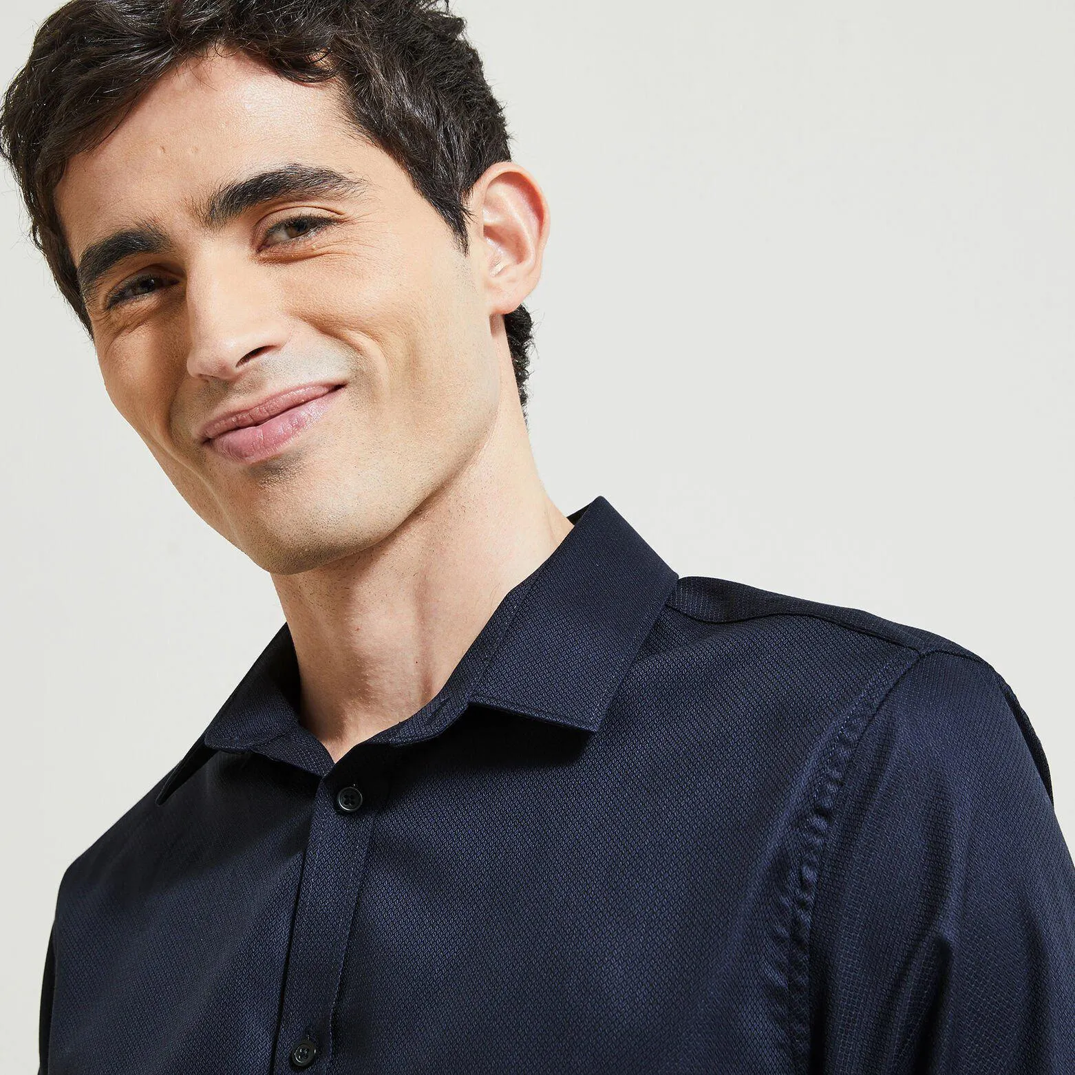 Chemise forever slim unie coton - Bleu foncé