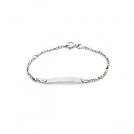 Gourmette identité Carador en or blanc 750/000, plaque rectangulaire maille jaseron