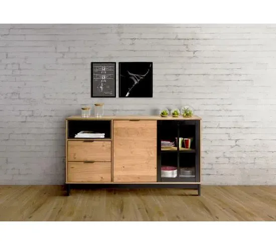 Buffet style atelier BRONX Bois massif et noir