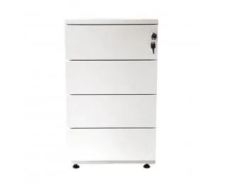 Caisson bout de bureau - 4 tiroirs - P54 cm - Métal - Blanc