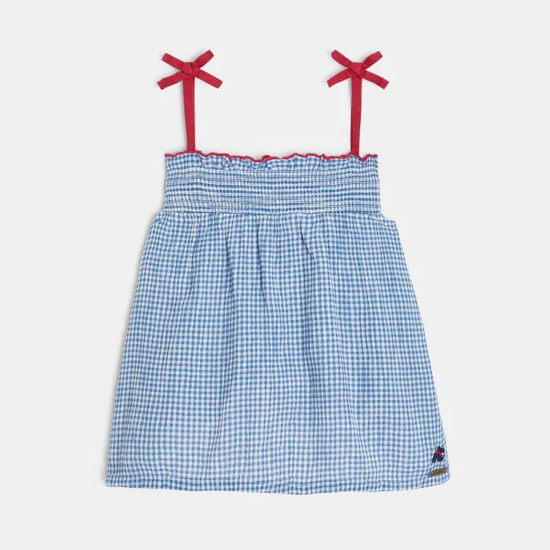 Débardeur bleu en gaze de coton vichy fille Chipie