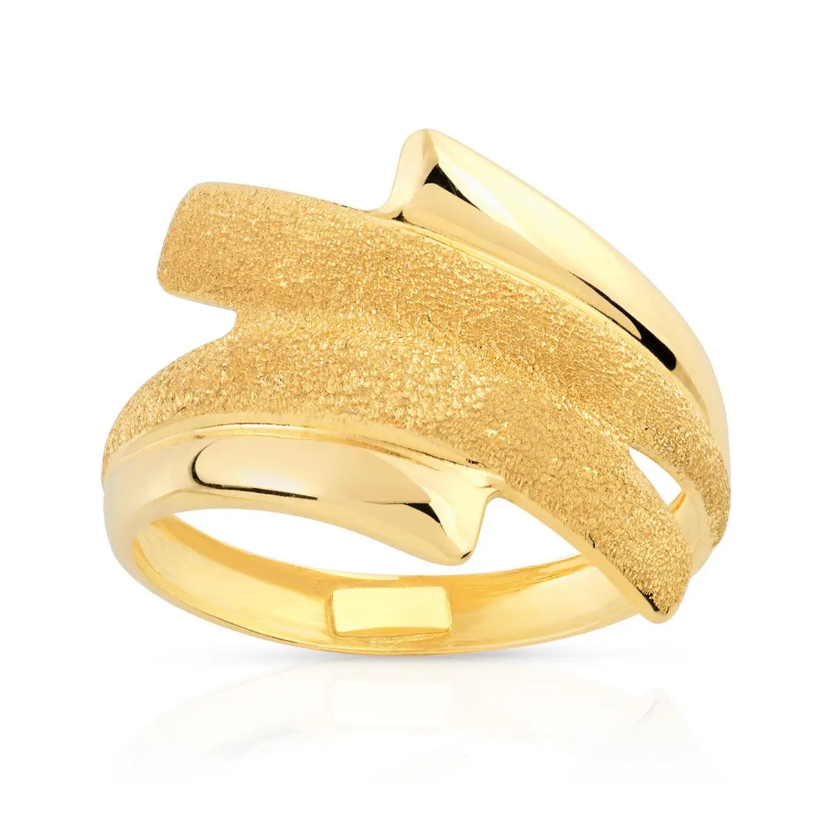 Bague or 750 jaune polie et granité