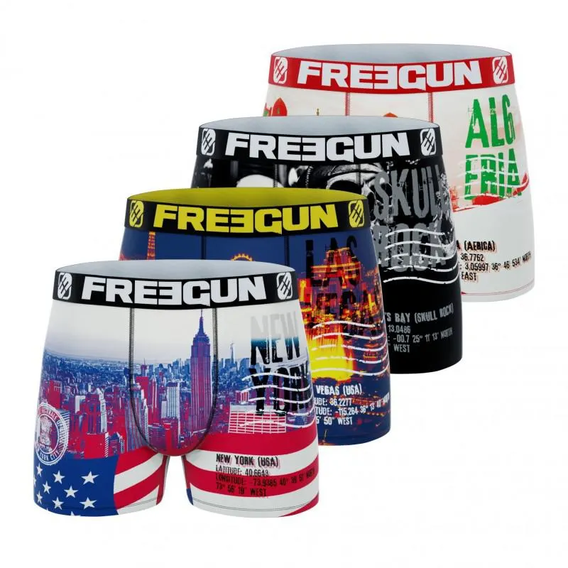 Lot de 4 Boxers Freegun garçon Flag & Cities
